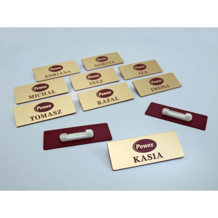 Hotel ID Badge - Gold with Red Engraving - 75x30mm - ID017