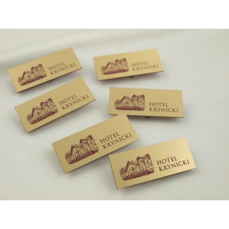 Hotel ID Badge - Gold with Red Engraving - 75x30mm - ID017