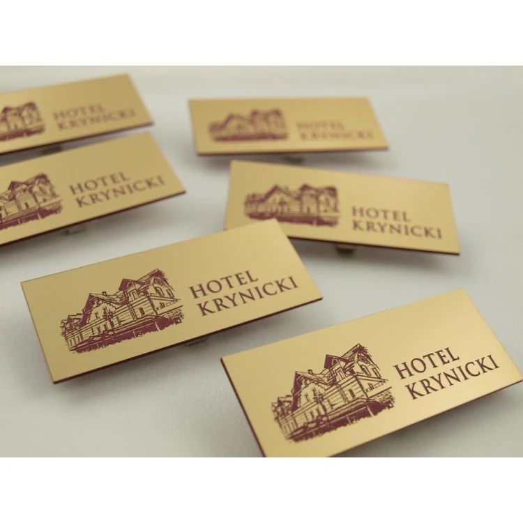 Hotel ID Badge - Gold with Red Engraving - 75x30mm - ID017