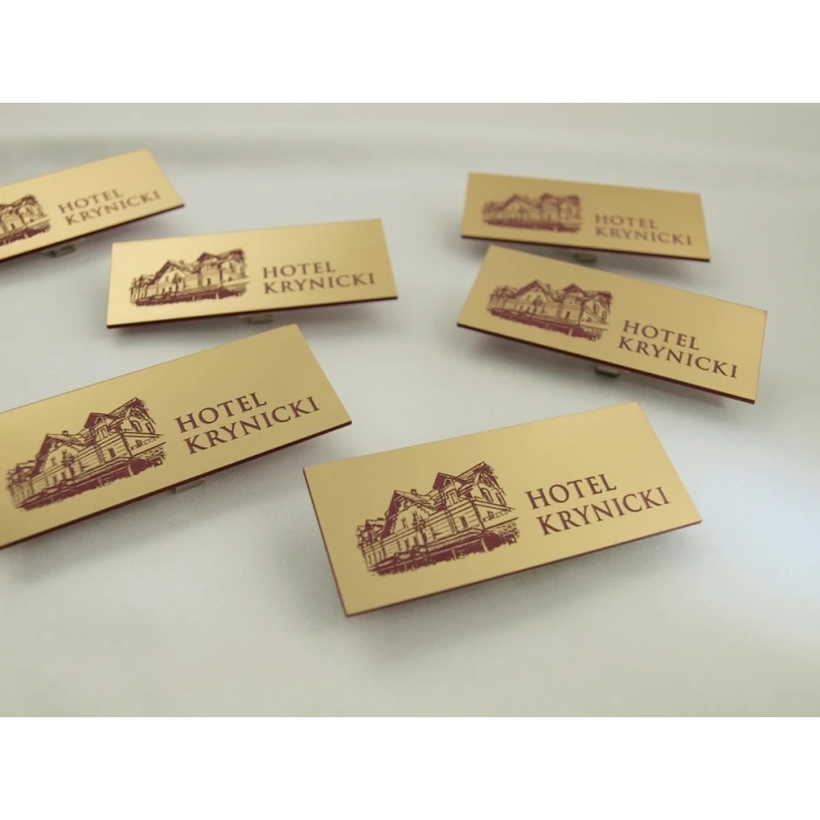 Hotel ID Badge - Gold with Red Engraving - 75x30mm - ID017