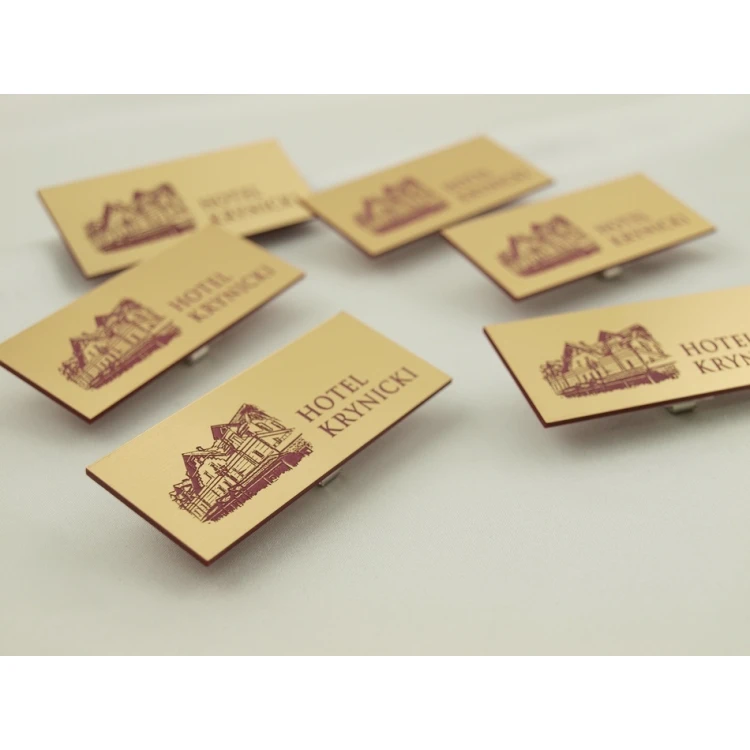 Hotel ID Badge - Gold with Red Engraving - 75x30mm - ID017