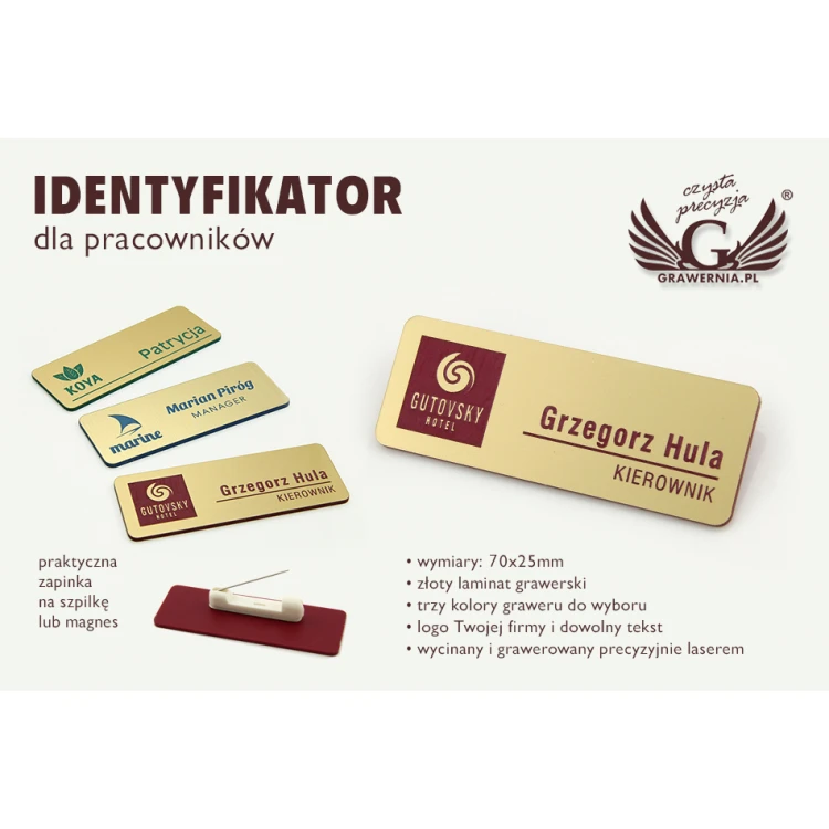 ID Badge - Medium Gold with Blue/Green/Red Engraving - ID051