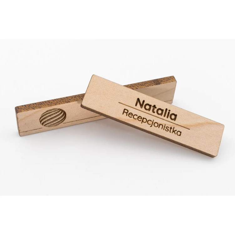 Wooden ID Badge - Slim - Premium Maple Wood - Size 70x15mm - ID101