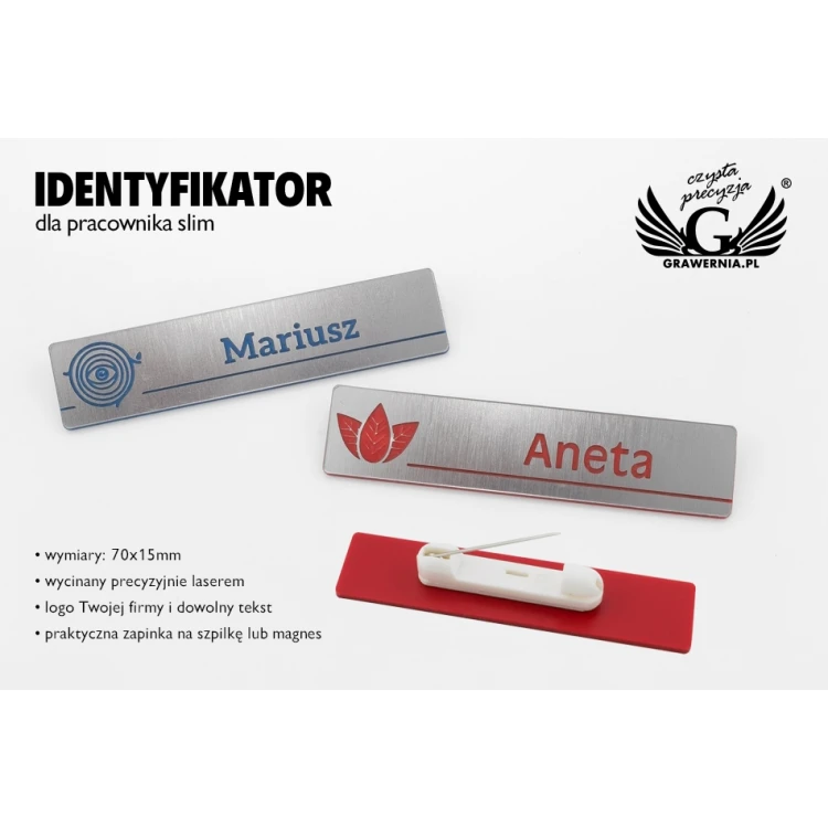 ID Badge - Slim - Silver with Engraving - 70x15mm - ID078