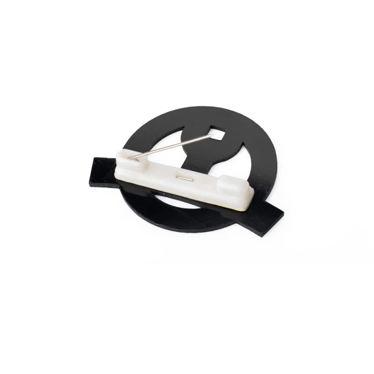 Logo-shaped ID badge - silver engraving laminate with UV print - ID106