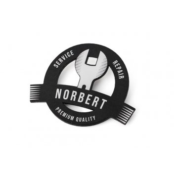 Logo-shaped ID badge - silver engraving laminate with UV print - ID106
