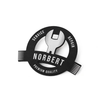 Logo-shaped ID badge - silver engraving laminate with UV print - ID106