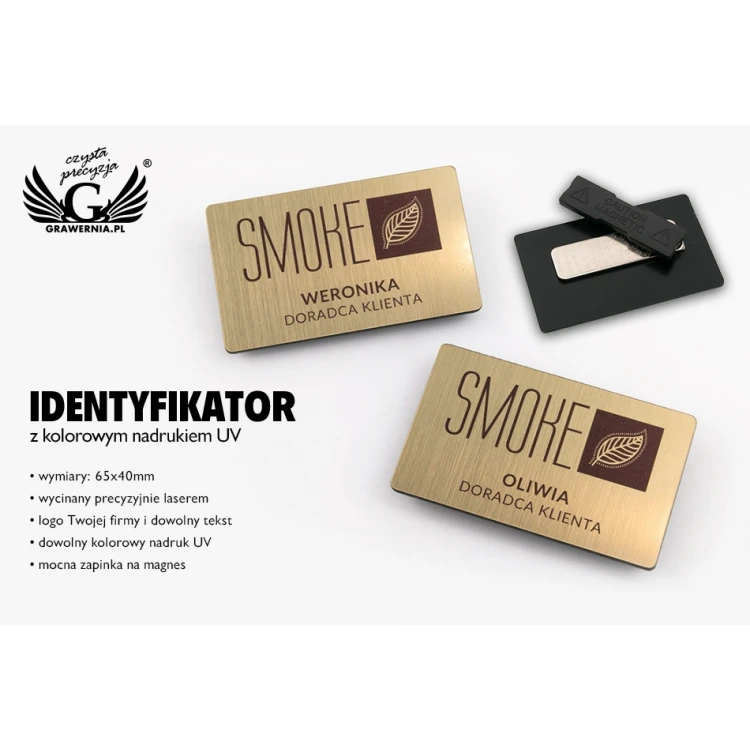 UV Print Badge - big - gold color - 65x40mm - ID091