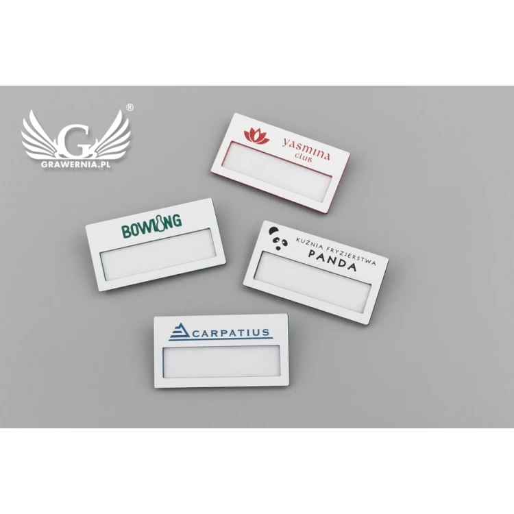 ID Badge with Window - White with Colorful Engraving - M - Size 67x35mm - ID070