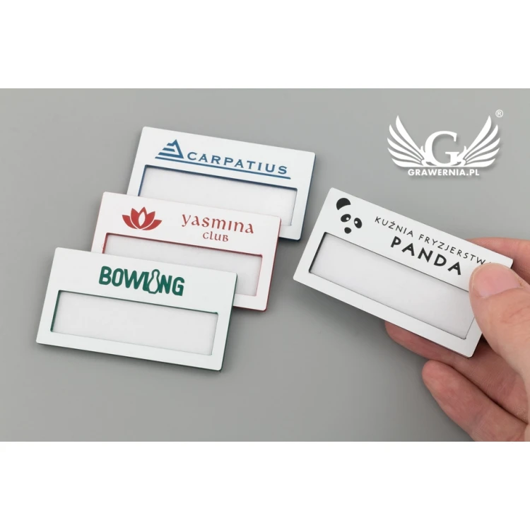 ID Badge with Window - White with Colorful Engraving - M - Size 67x35mm - ID070