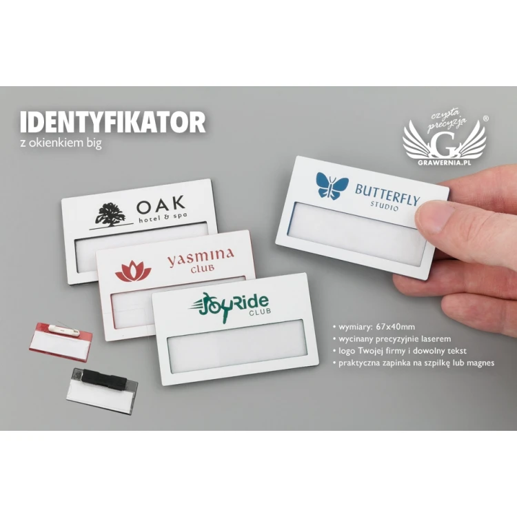 ID Badge with Window - White with Colorful Engraving - B - Size 67x40mm - ID071