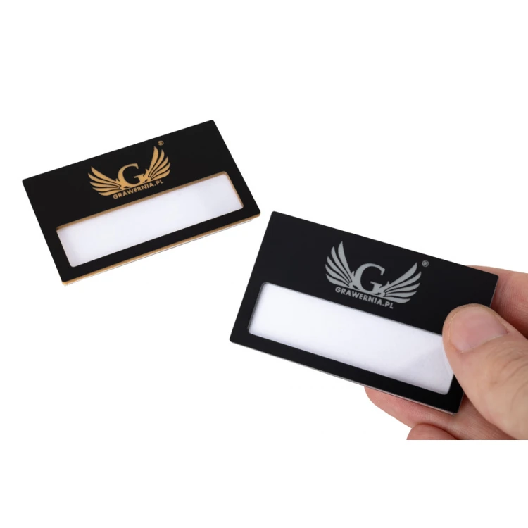 ID Badge with Window - Black with Gold or Silver Engraving - B - Size 67x40mm - ID103