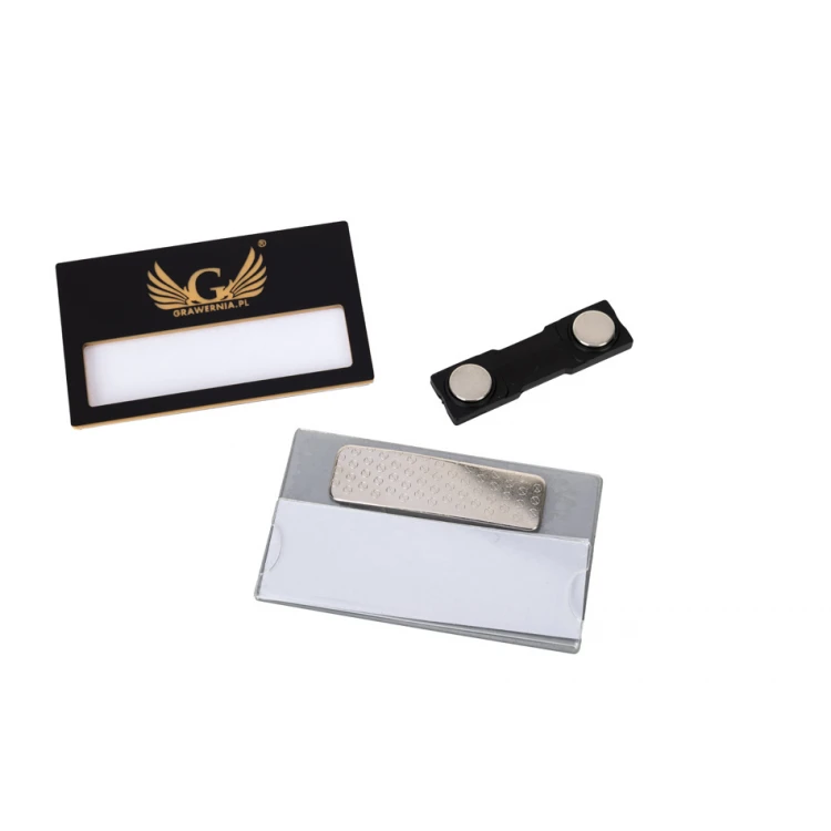 ID Badge with Window - Black with Gold or Silver Engraving - B - Size 67x40mm - ID103