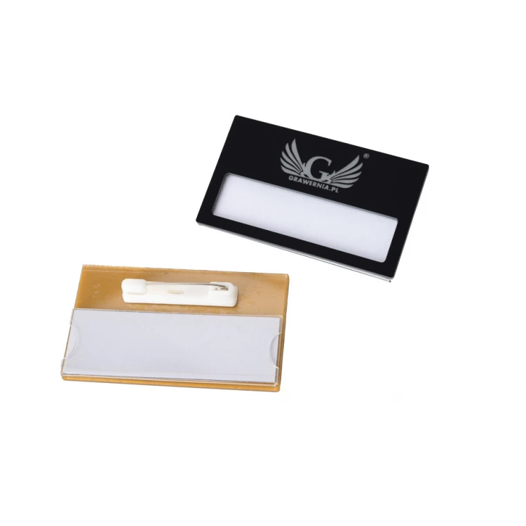 ID Badge with Window - Black with Gold or Silver Engraving - B - Size 67x40mm - ID103