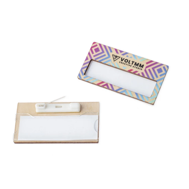 ID Badge with Window - Birch Plywood with UV Print - Size 67x35mm - ID128