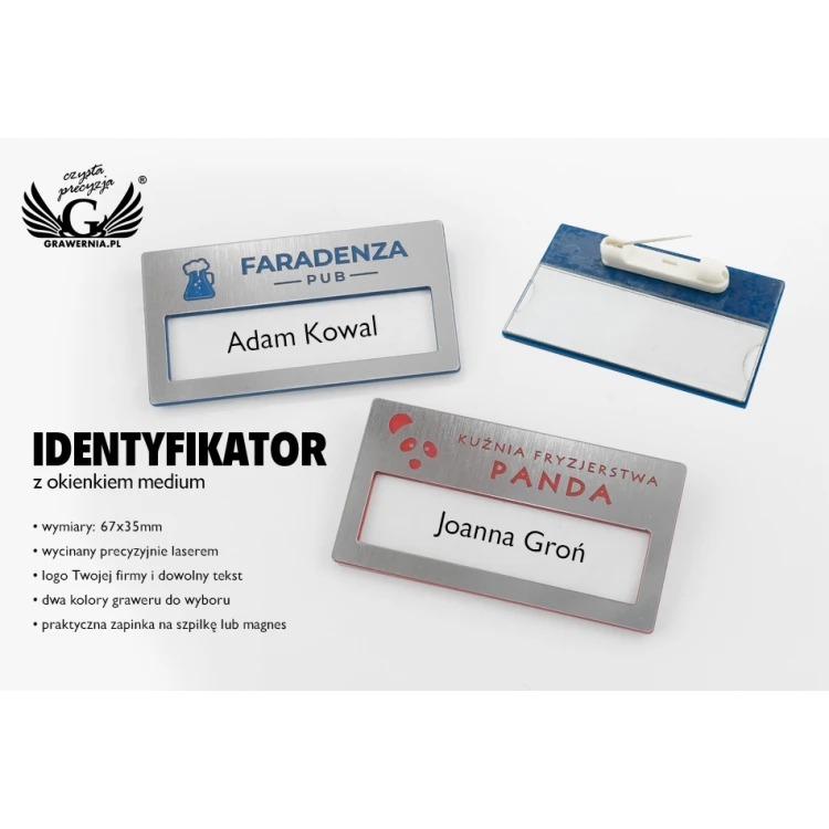 ID Tag with Window - Silver with Engraving - M - dim. 67x35mm - ID080