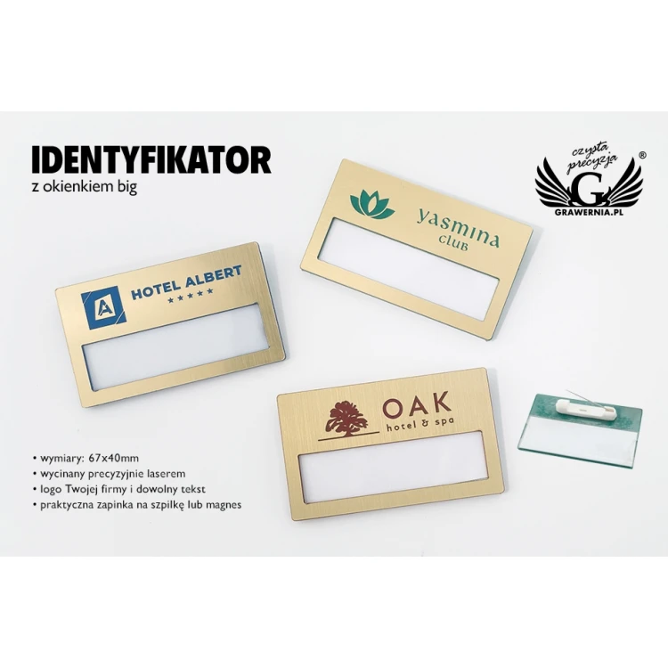 ID Badge with Window - Gold with Colorful Engraving - B - Size 67x40mm - ID072
