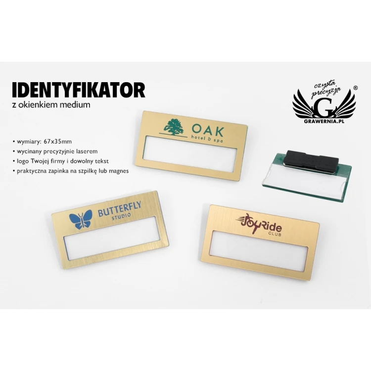 ID Badge with Window - Gold with Colorful Engraving - M - Size 67x35mm - ID073