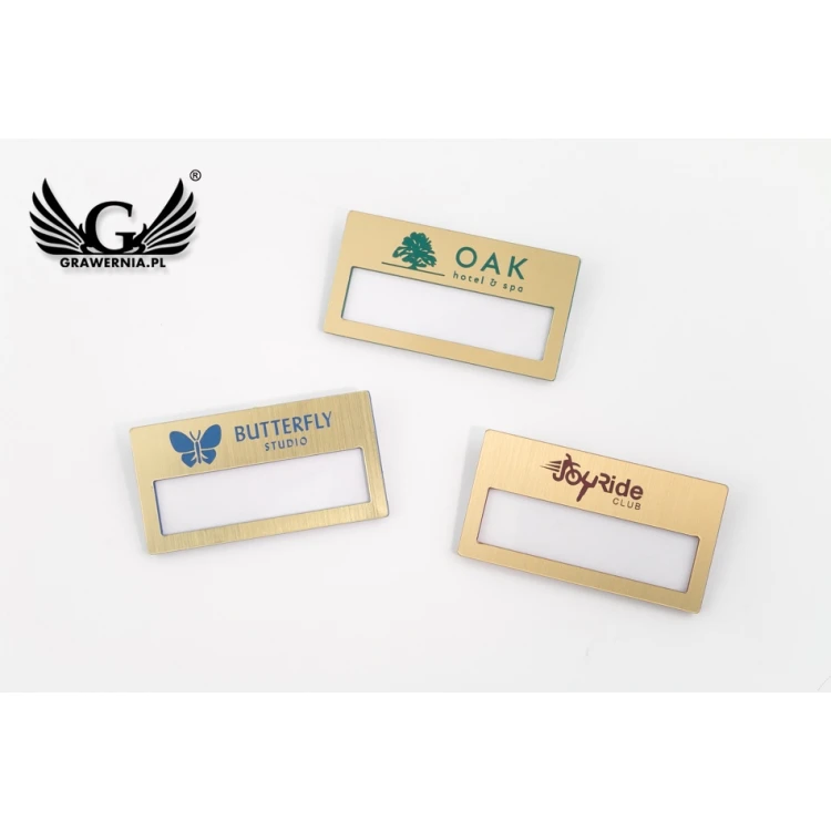 ID Badge with Window - Gold with Colorful Engraving - M - Size 67x35mm - ID073