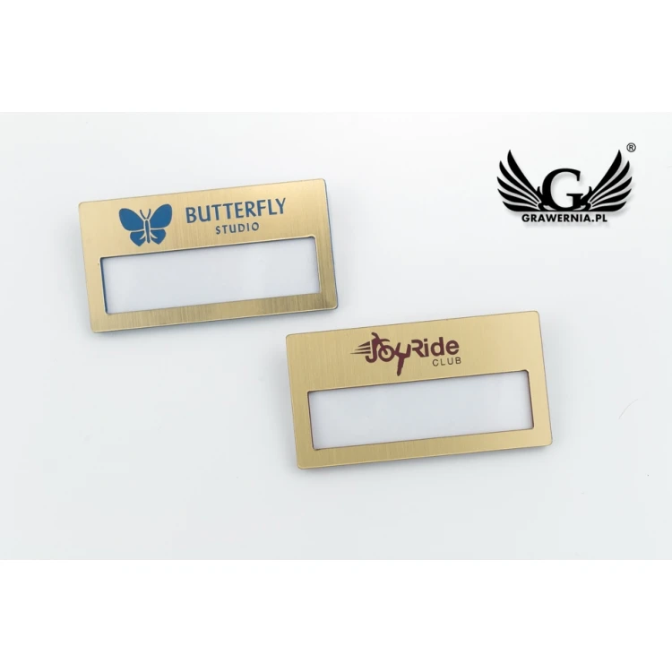 ID Badge with Window - Gold with Colorful Engraving - M - Size 67x35mm - ID073