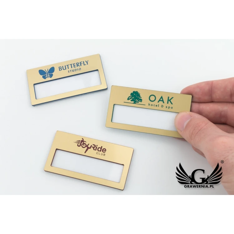 ID Badge with Window - Gold with Colorful Engraving - M - Size 67x35mm - ID073