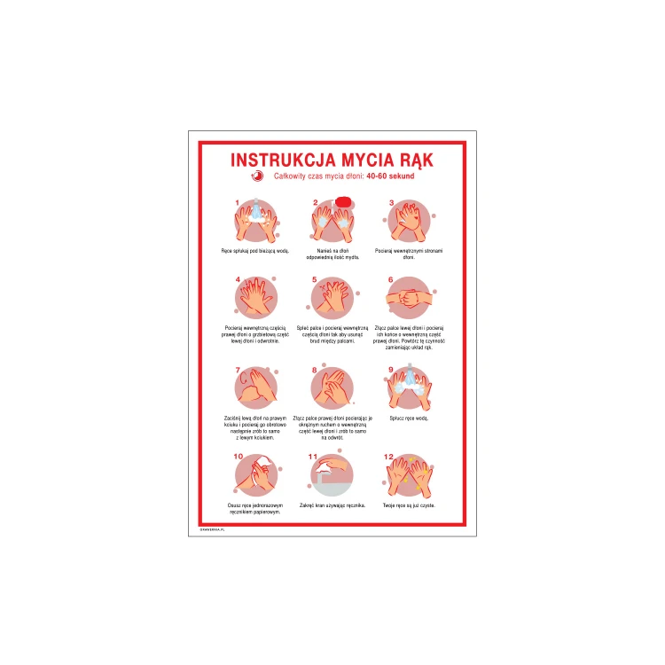 Hand Washing Instructions - Information Plaque size 245x345mm - PVC - UV Color Print - BHP143