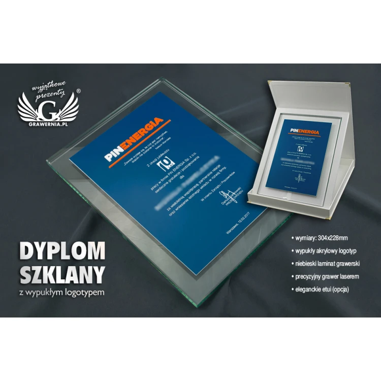 Anniversary Glass Diploma with Embossed Logo - DSZ052