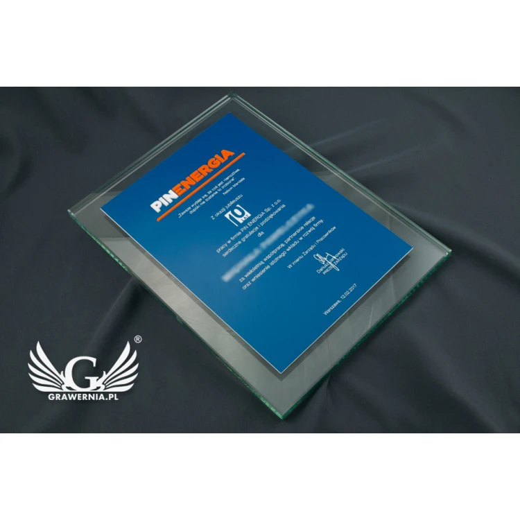 Anniversary Glass Diploma with Embossed Logo - DSZ052