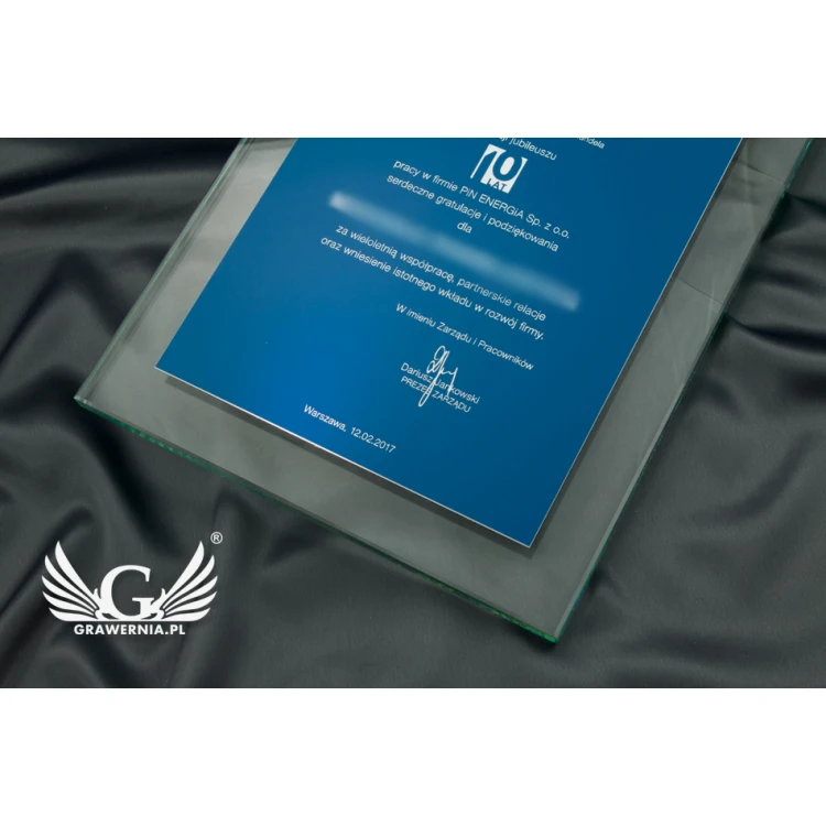 Anniversary Glass Diploma with Embossed Logo - DSZ052