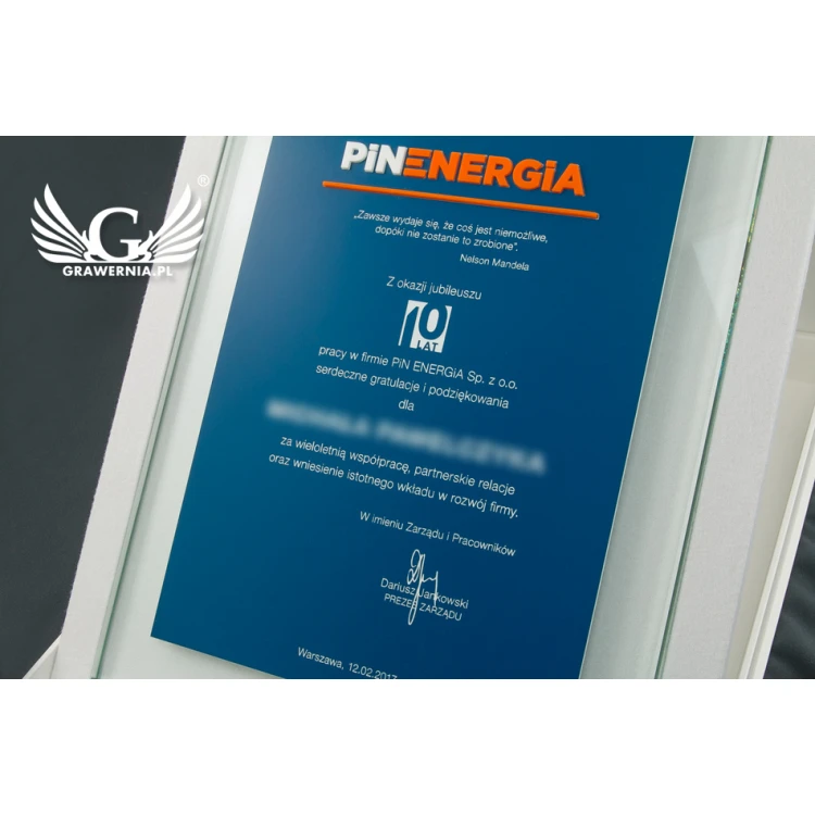 Anniversary Glass Diploma with Embossed Logo - DSZ052