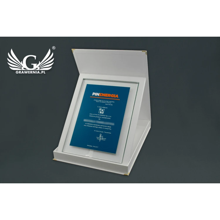 Anniversary Glass Diploma with Embossed Logo - DSZ052