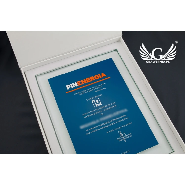 Anniversary Glass Diploma with Embossed Logo - DSZ052