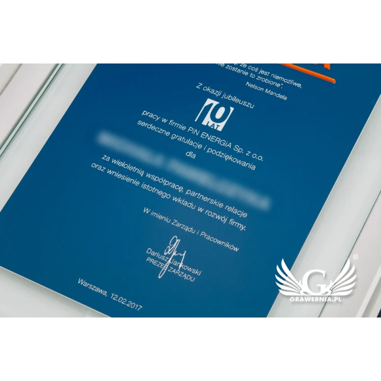 Anniversary Glass Diploma with Embossed Logo - DSZ052