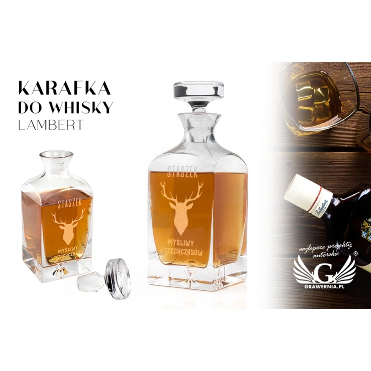 Engraved Decanter for Whisky or Liqueurs - LAMBERT - Gift for Hunter - KAR023
