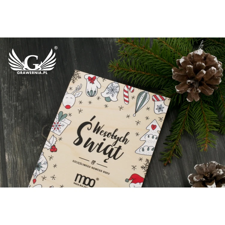 Wooden Christmas Card - UV Print - Size 105x150mm - KS001