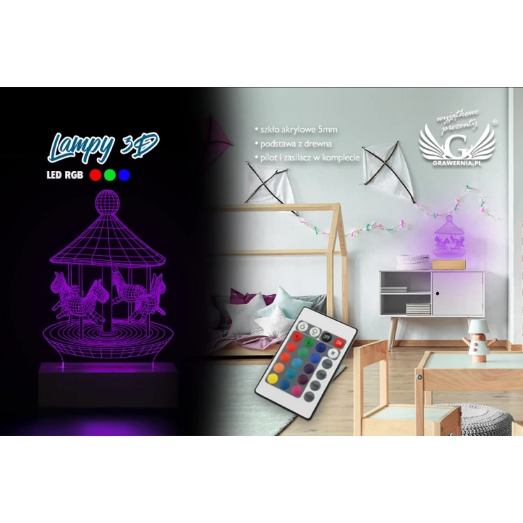 Carousel - 3D LED RGB Lamp Controlled by Remote - L3D010