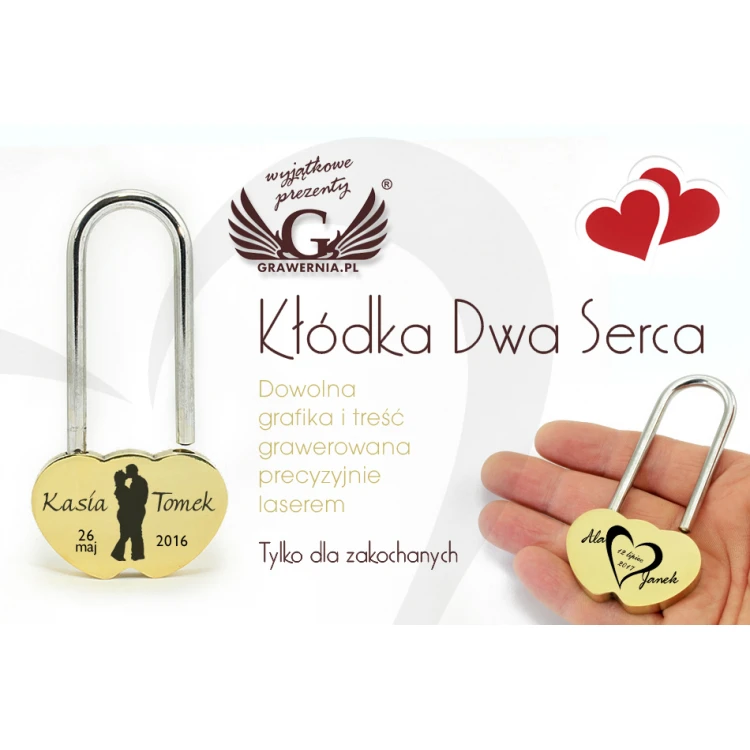 Padlock Two Hearts - any engraving - KZ002