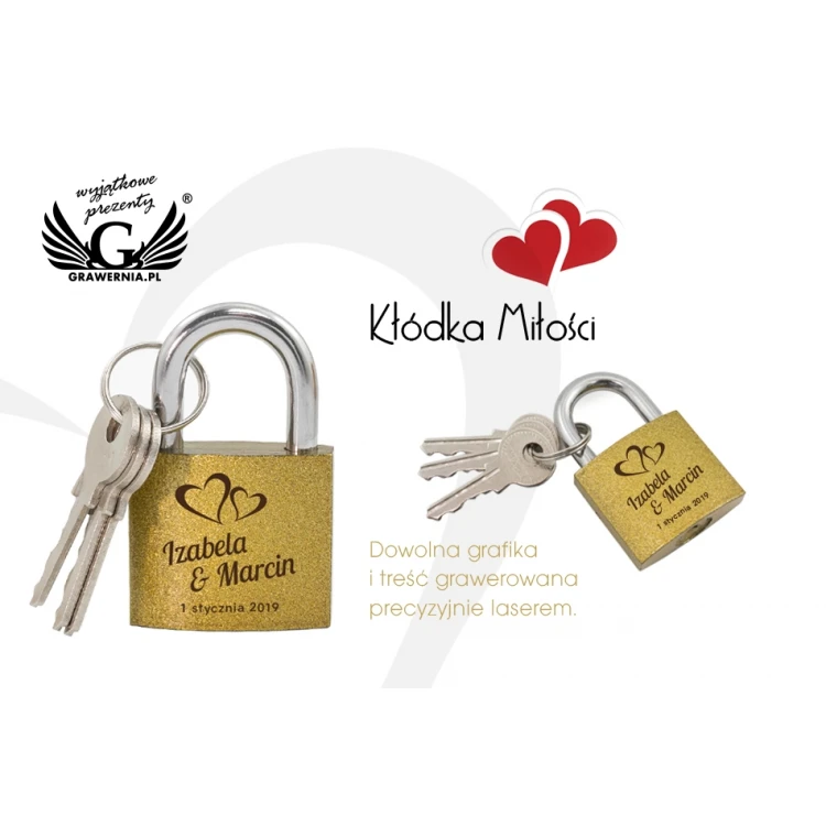 Love Padlock - Small - Cast Iron Gold Color - Custom Engraving - KZ007