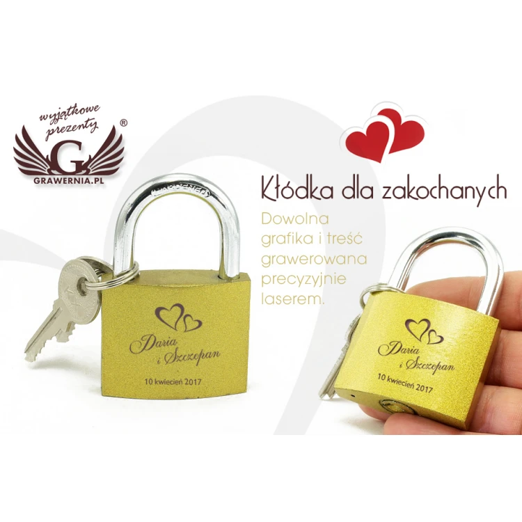 Lovers' Padlock - Cast Iron Gold Color - Custom Engraving - KZ004