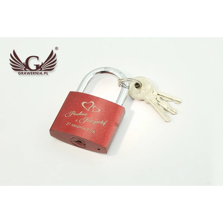 Lovers' Padlock - Cast Iron in Burgundy Color - Custom Engraving - KZ003