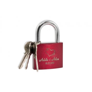 Lovers' Padlock - Cast Iron in Burgundy Color - Custom Engraving - KZ003