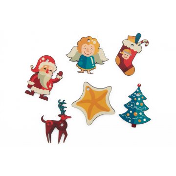 Set of 6 Wooden Christmas Ornaments - Colorful UV Print - OZD004
