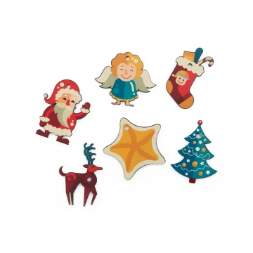 Set of 6 Wooden Christmas Ornaments - Colorful UV Print - OZD004