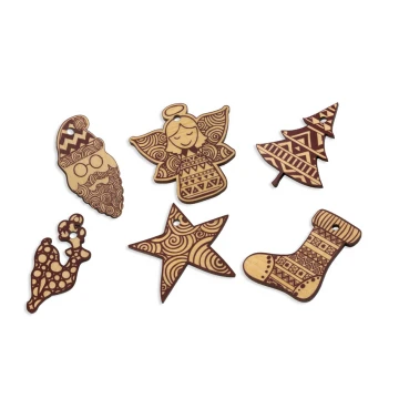 Set of 6 Wooden Christmas Ornaments - Colorful UV Print - OZD003