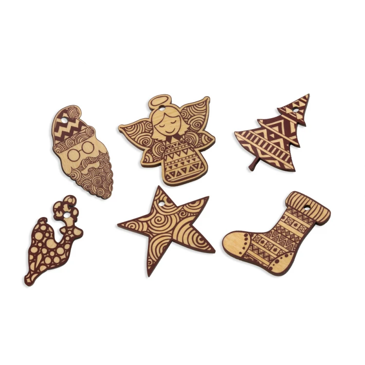 Set of 6 Wooden Christmas Ornaments - Colorful UV Print - OZD003