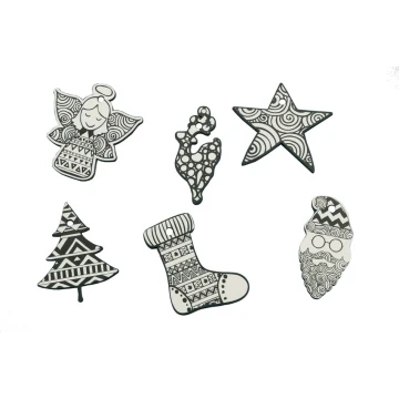 Set of 6 Wooden Christmas Ornaments - Colorful UV Print - OZD002