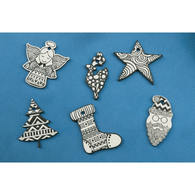 Set of 6 Wooden Christmas Ornaments - Colorful UV Print - OZD002