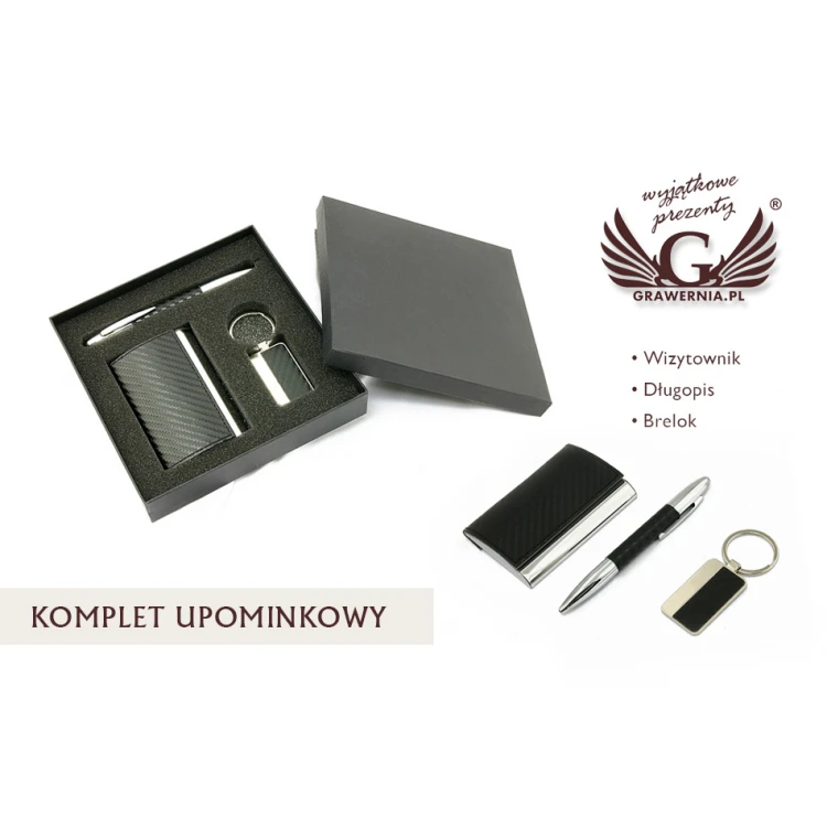 Gift Set with Engraving: Business Card Holder + Pen + Keyring - BRAVO WZ017