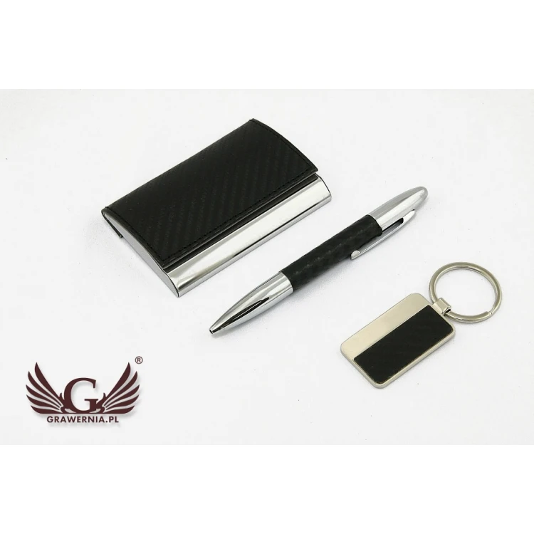 Gift Set with Engraving: Business Card Holder + Pen + Keyring - BRAVO WZ017