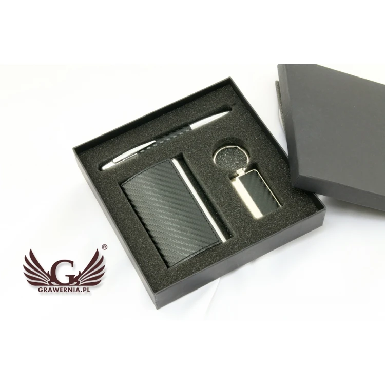 Gift Set with Engraving: Business Card Holder + Pen + Keyring - BRAVO WZ017